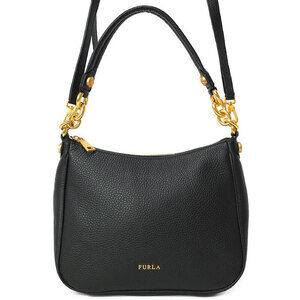 Furla Cometa Hobo Leather Shoulder Bag Black